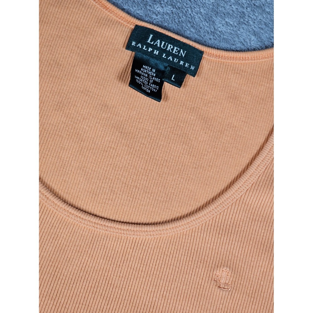 Lauren Ralph Lauren Womens Large Peach Orange Ribbed Cotton Tank Top LRL Logo